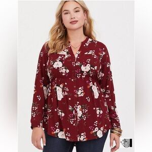 Torrid Emma Babydoll Challis Button Front Tunic Floral Print Size 00